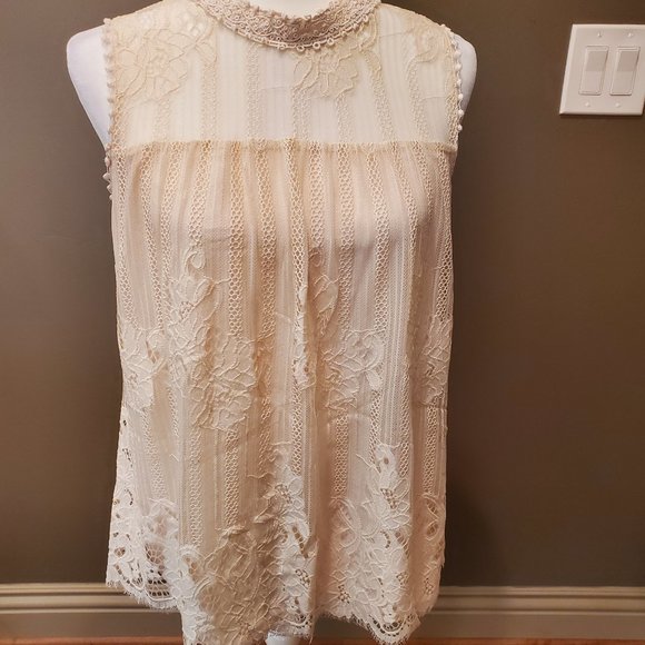 Off White Cream Lace Tank Top Style Blouse - Picture 1 of 11